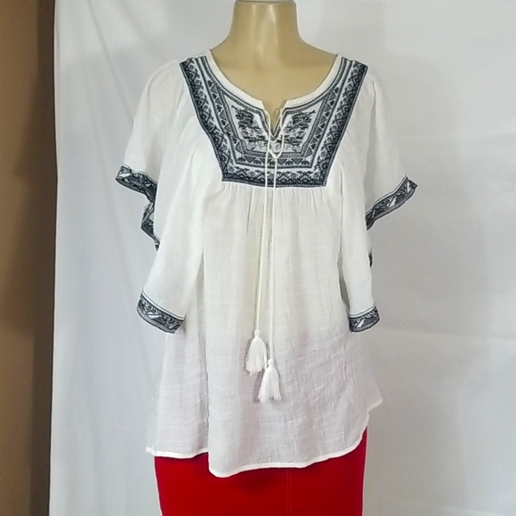 INDIGO SOUL BOHO STYLE FLUTTER SLEEVE WOMENS BLSE - Picture 1 of 8